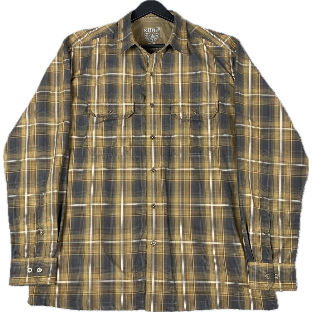 Kuhl Mens Shirt Large Brown Plaid Eluxur Long Sleeve Shacket‎ Hiking  Outdoor
